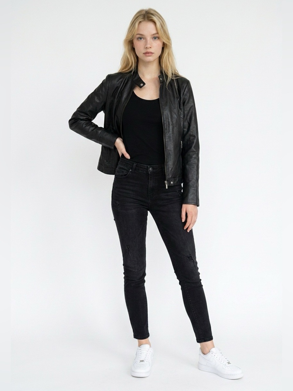 Mian Classic Faux Leather PVC Jacket Small Black